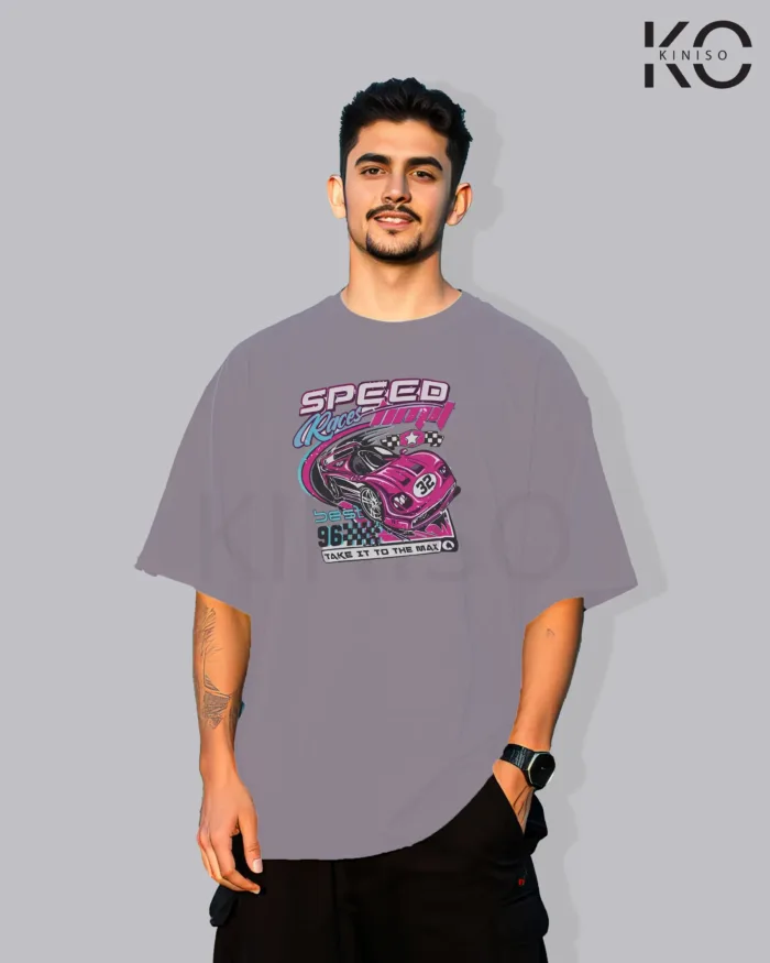 Image of Light Purple color drop shoulder t-shirt with Best Speed Race Print for men at reasonable price